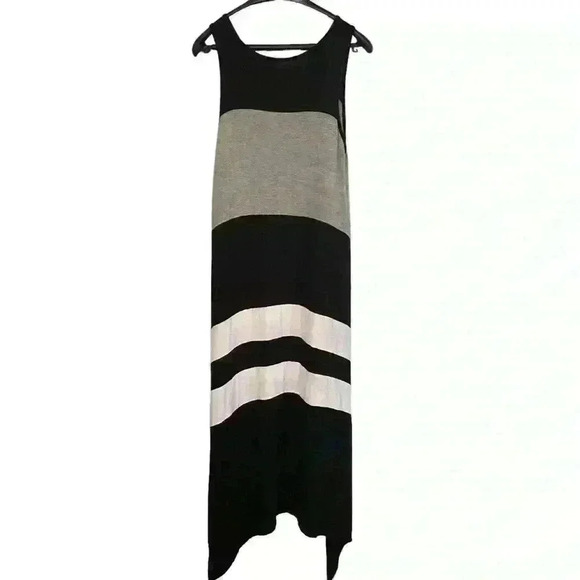 DKNY Tank Maxi Dress Size S Black Grey White Stripes Stretch Casual Boho Pockets - Picture 6 of 10